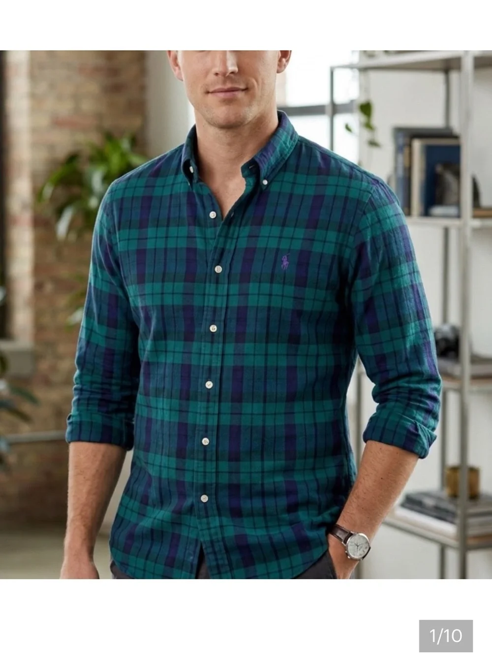 Polo Ralph Lauren Shirt - green/blue plaid 100% cotton long sleeve button up